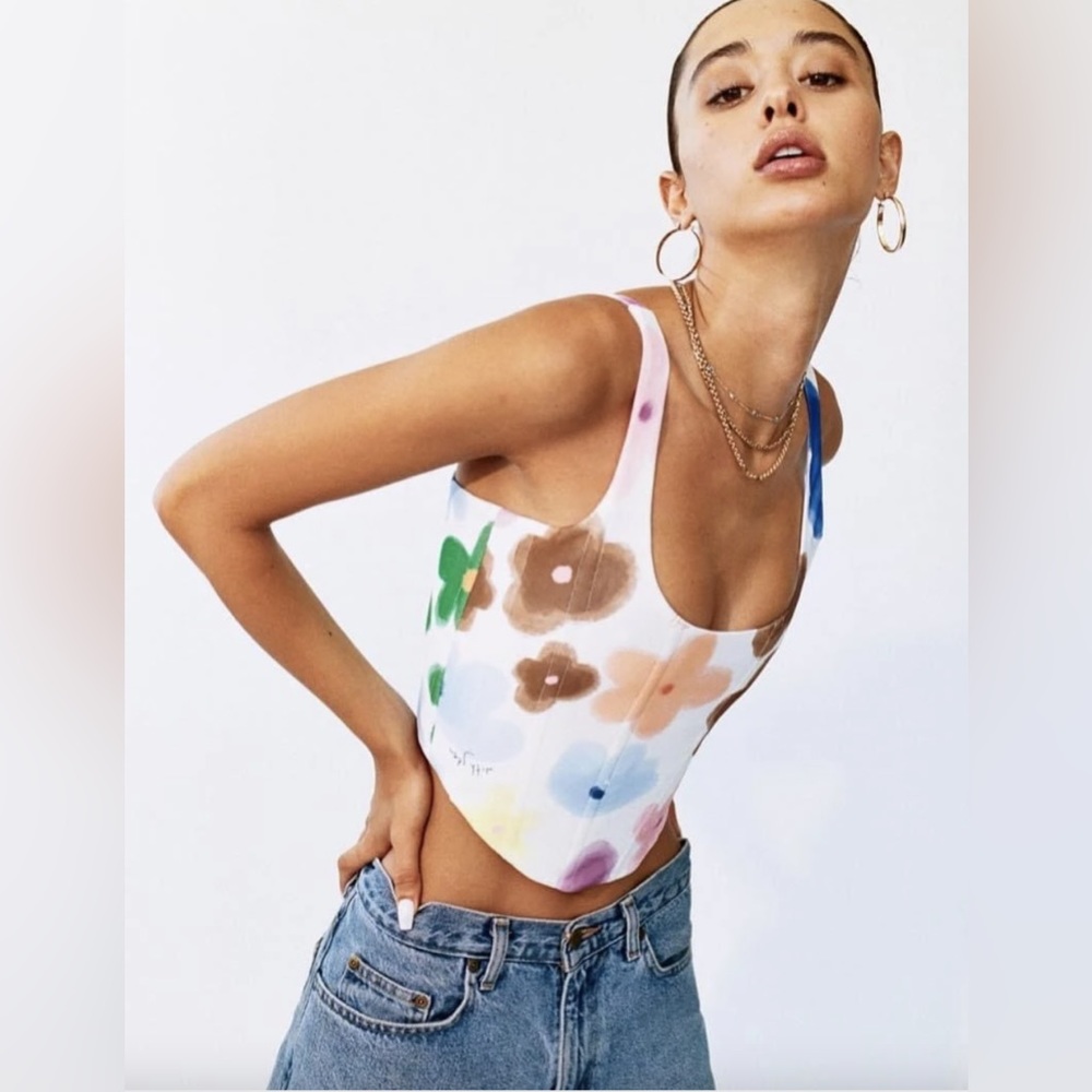 With Jean Cindy Corset Top Viola Tricolor Small